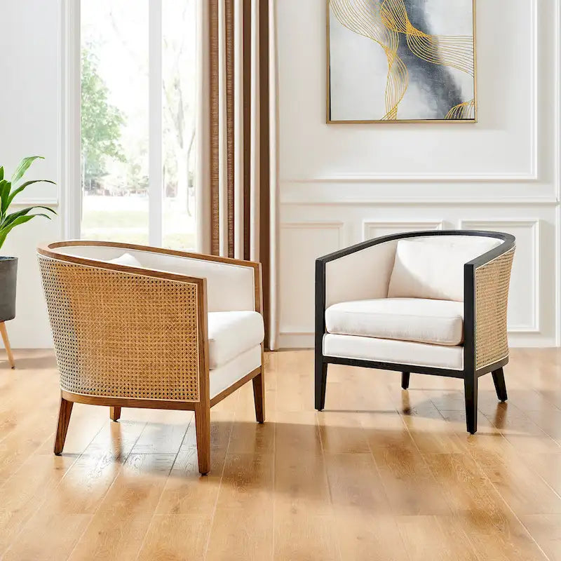 Tillman Linen Accent Arm Chair with Rattan 15