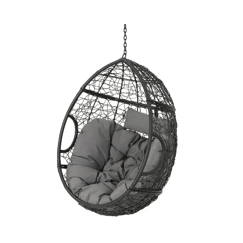 Waterproof Outdoor Wicker Hanging Basket Chair with Cushions, Hammock Seat - 300 lbs Capacity 8