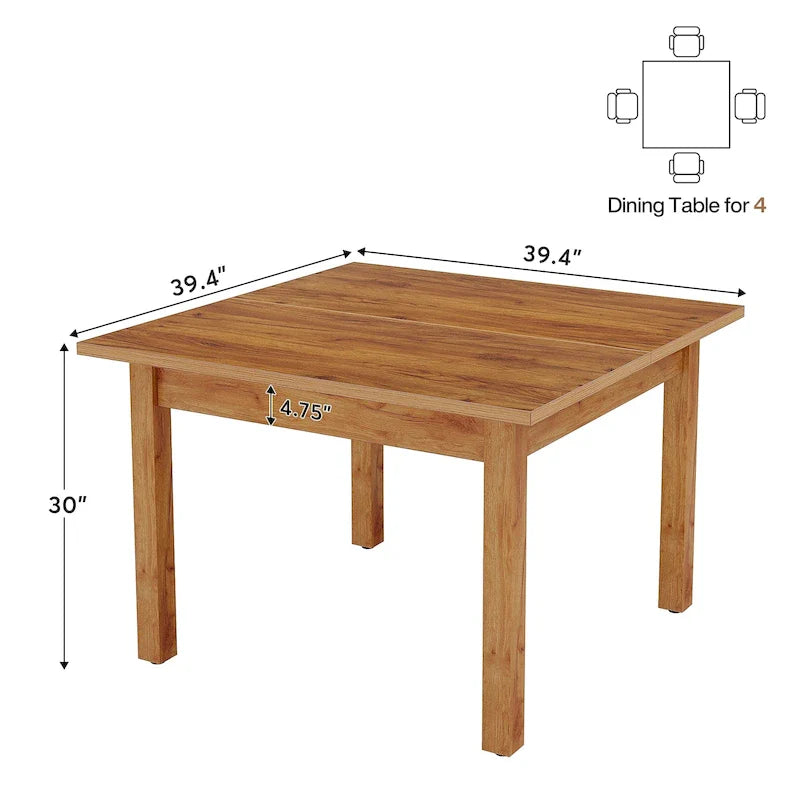 39.4 Inches Square 2-4 People Dining Table with Solid Wood Legs for Living Room Dining Room 5