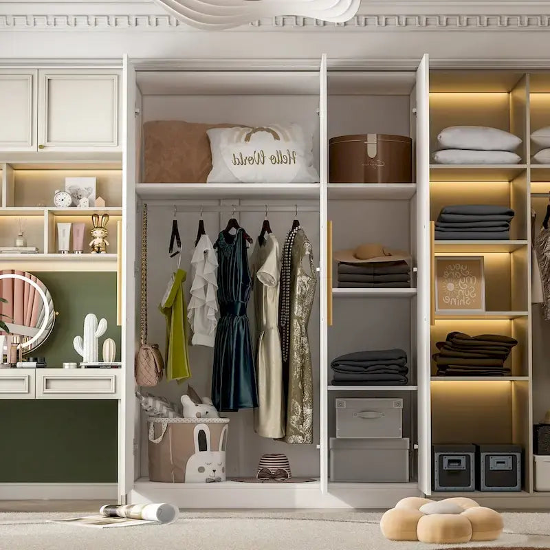 Wardrobe Armoire Wooden Closet Cabinet 6 Storage Cube and Hanging Rod 3