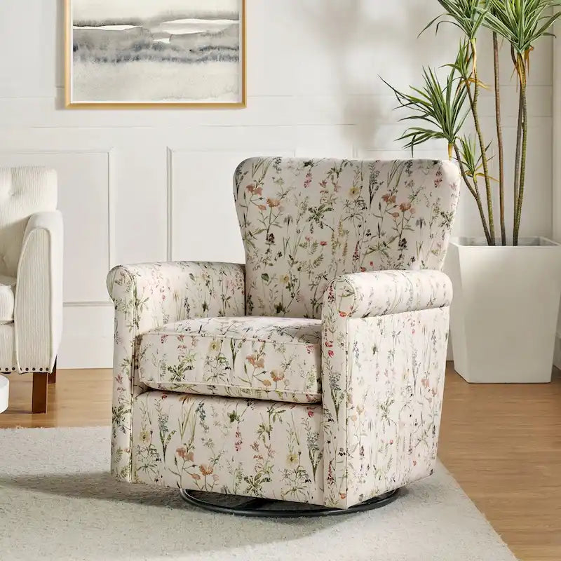 Georg Comfortable Floral Fabric Swivel Rocker Chair with Rolled Armrest by HULALA HOME 5