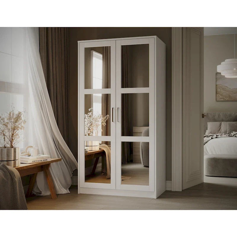 Palace Imports 100% Solid Wood 2-Door Urban Wardrobe Armoire with Solid and Mirrored Doors 15