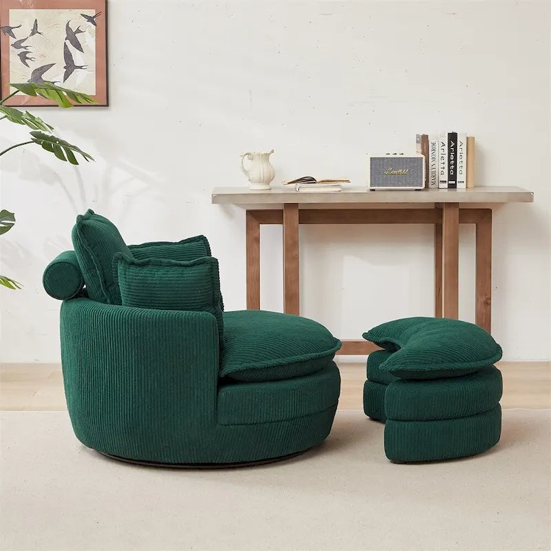 Oversized Swivel Chair with Moon Storage Ottoman with 4 Pillows 26
