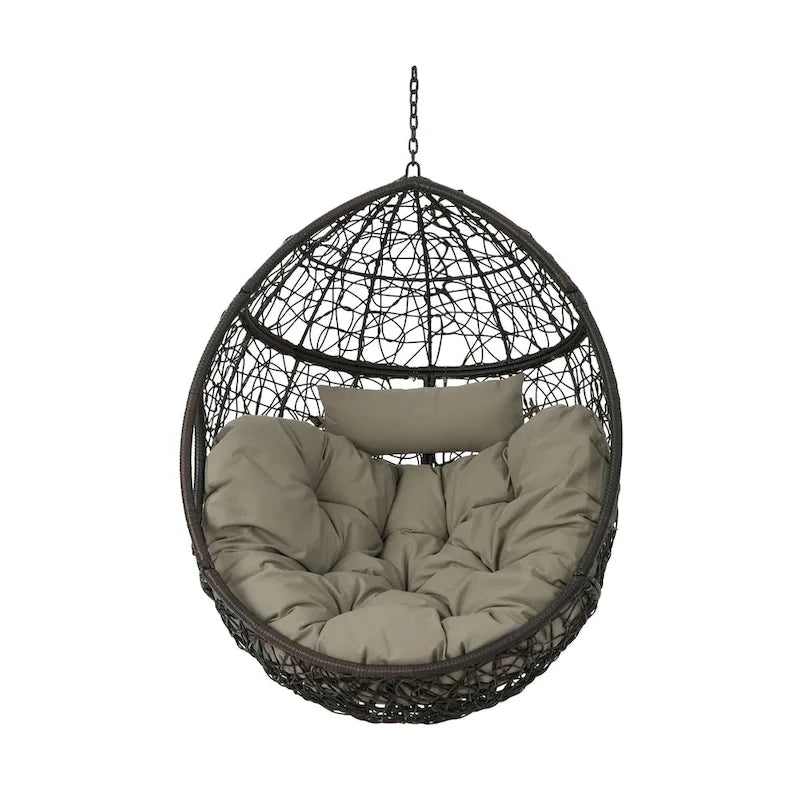Waterproof Outdoor Wicker Hanging Basket Chair with Cushions, Hammock Seat - 300 lbs Capacity 13