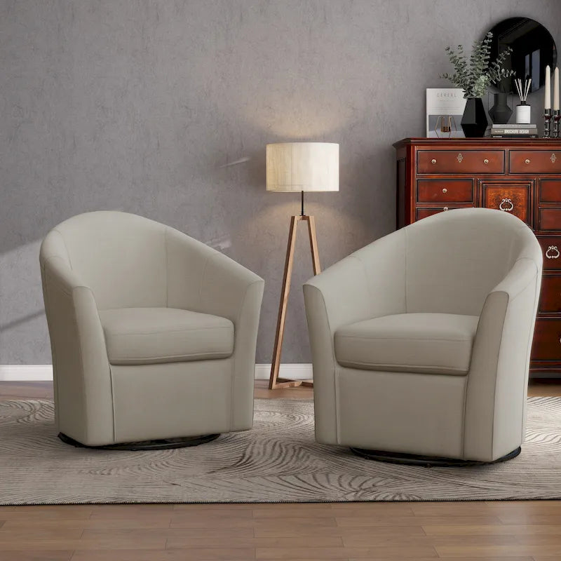 Set of 2 Modern Upholstered Swivel Barrel Chair Living Room Accent Chair 8