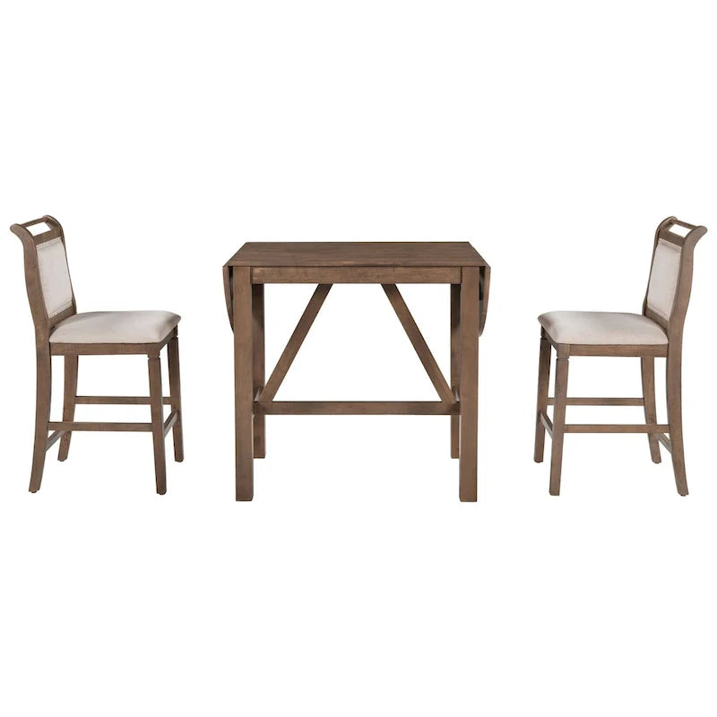 Set da 3 Pezzi Tavolo da Pranzo a Foglia Cadente a Altezza Bancone in Legno 17