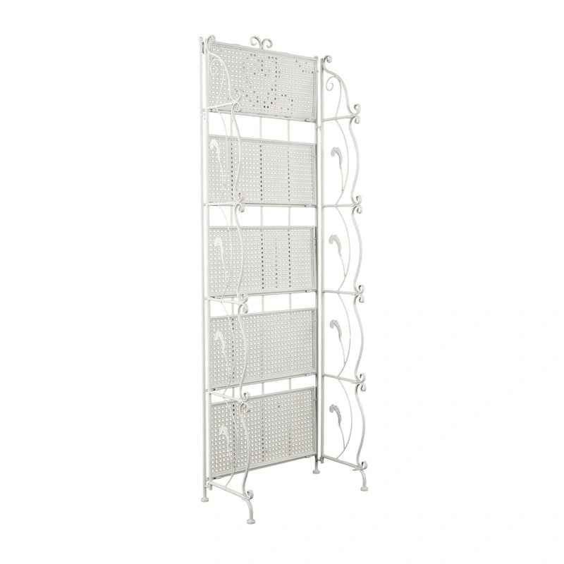 Metal Scroll Indoor Outdoor Tall Folding 5 Shelves Bakers Rack - Gold or White - Roche River Decor 16