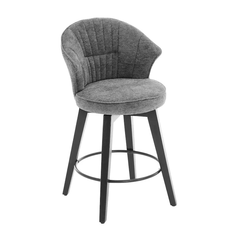 Swivel Bar Stools Set of 2, Upholstered Dining Room Chairs with Wide Backrest, Counter Height Chair with Metal Legs 23
