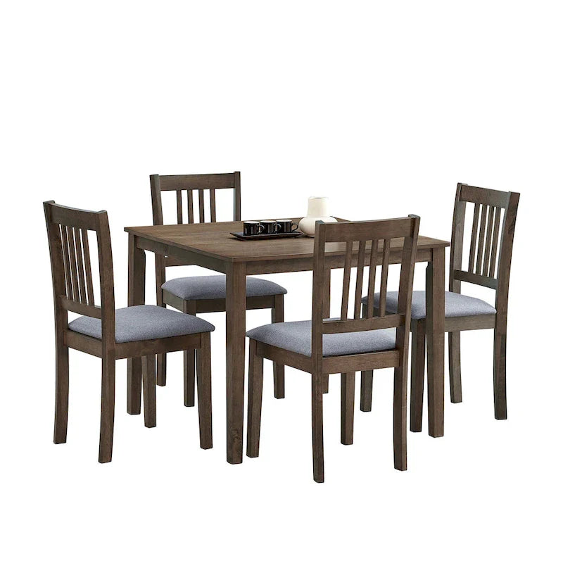 Set Tavolo e Sedie per Colazione in Cucina, Tavolo da Pranzo Quadrato in Legno, Tavolo da Pranzo Casuale con 4 Sedie Imbottite 18