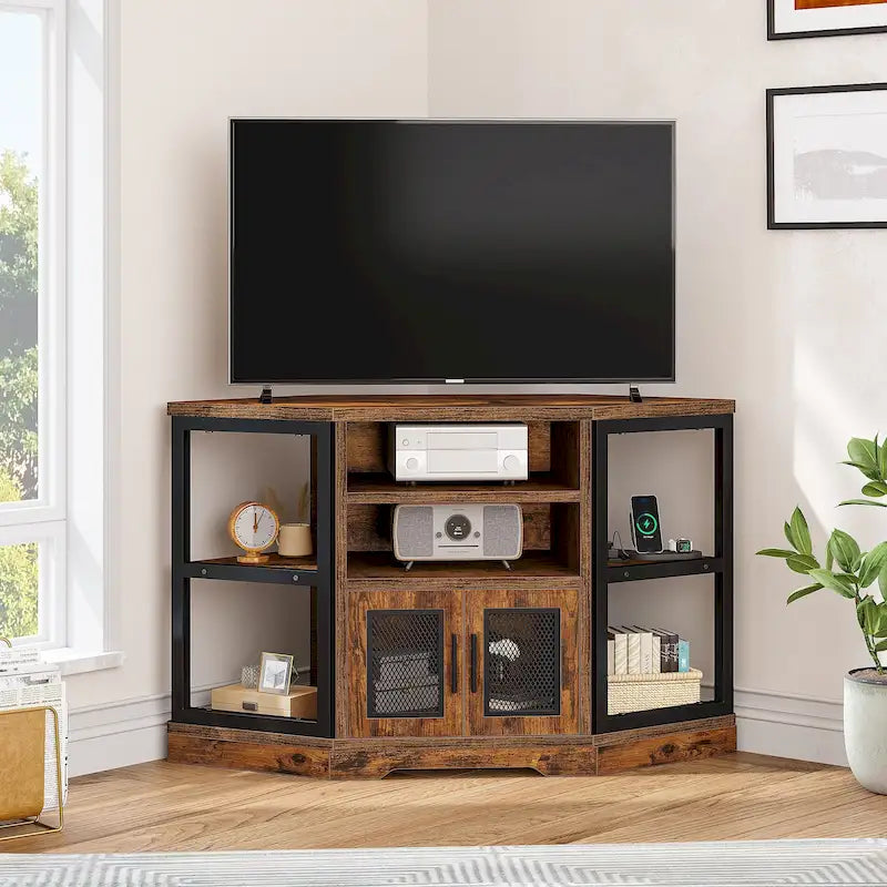 Farmhouse Corner TV Stand Entertainment Center Media Console for TVs up to 55 with Power Outlet 53