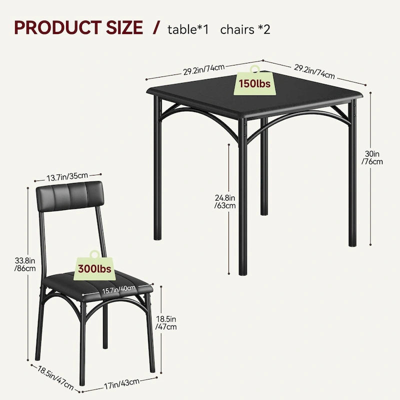 Dining Table Set for 2, Kitchen Table with Upholstered Chairs for 2 15