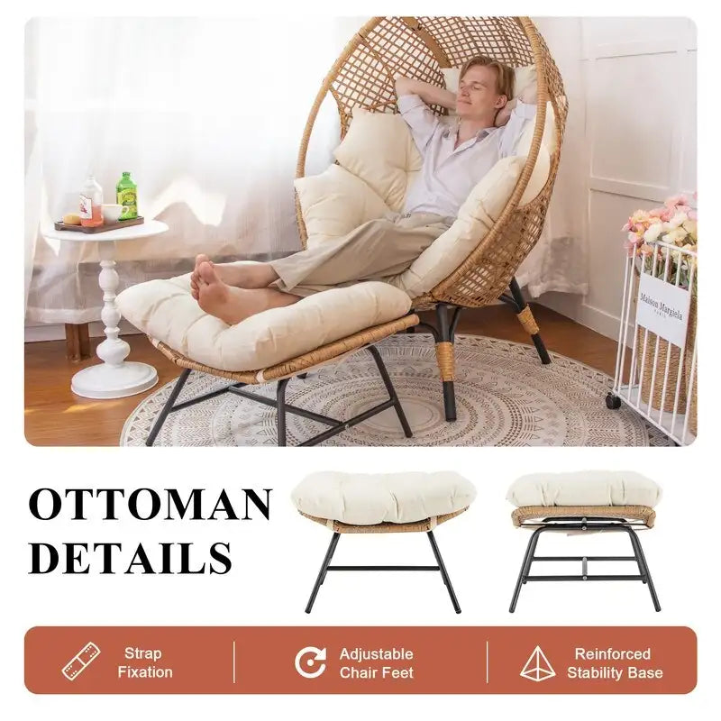 FINCATI Indoor Eggs Chair, 440 lbs Egg Chair Outdoor, Oversized Egg Chair with Ottoman, Luxury Cozy Egg Chair with Foot Rest 23