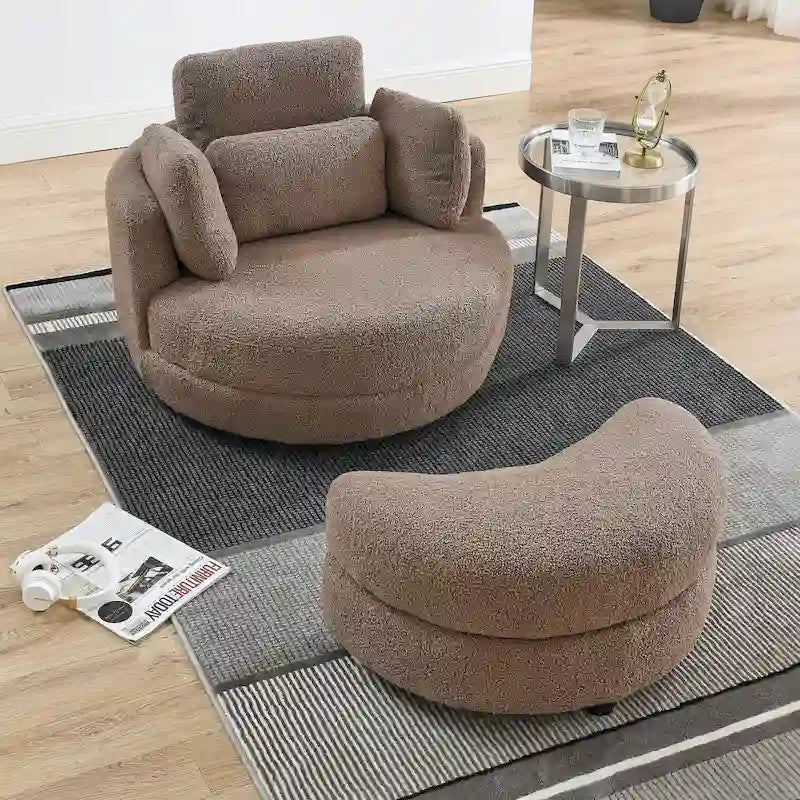 Oversized Swivel Cuddle Barrel Chair with moon storage ottoman 25