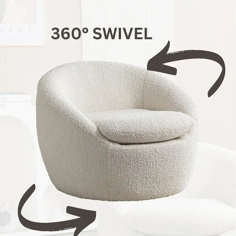 Swivel Barrel Chair - 360° Rotation - Boucle Fabric 4