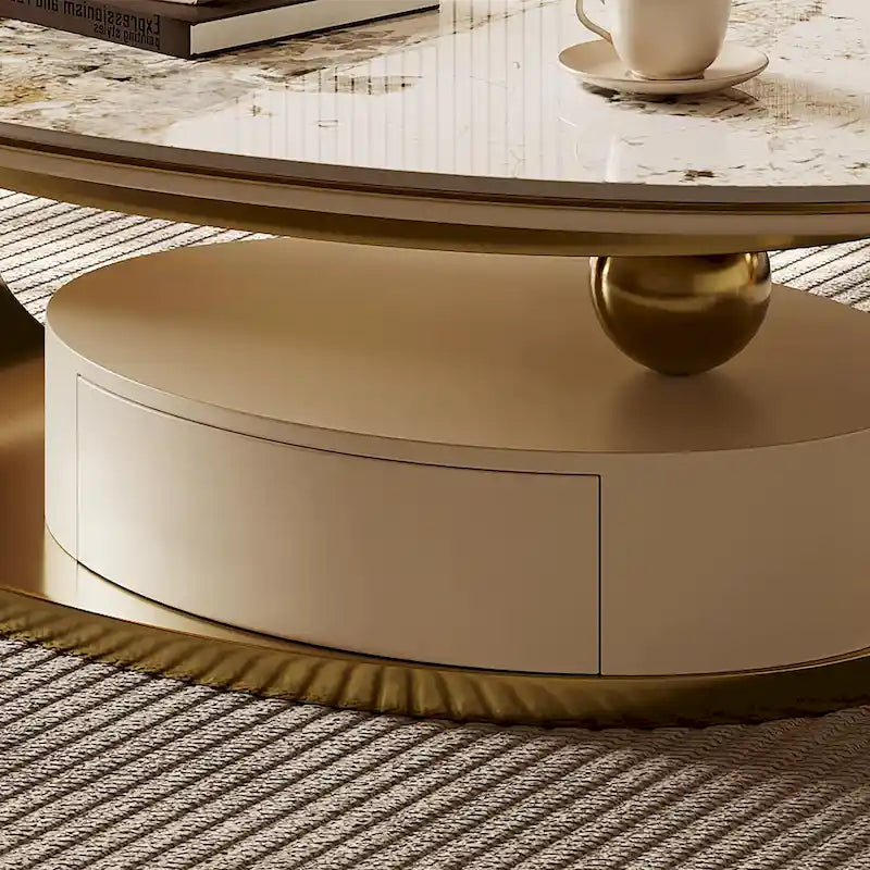Tavolino da caffè ovale moderno Pandora 51 con piano in pietra sinterizzata lucida, tavolino da caffè di lusso, gambe in acciaio inossidabile per soggiorno 23