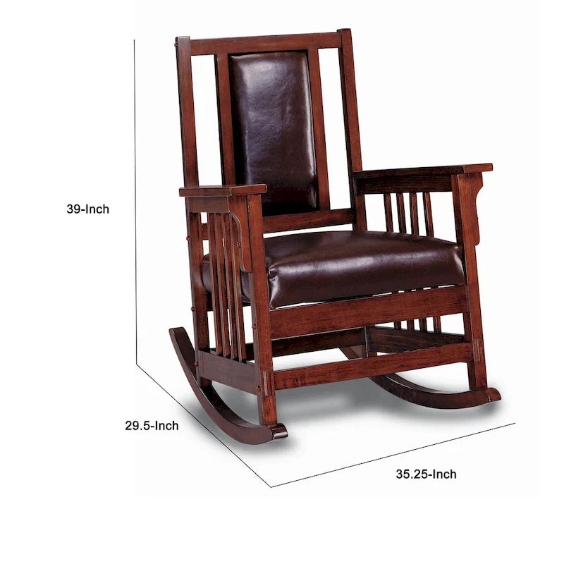 Mission Style Rocking Chair, Leather Upholstered Seat & Back, Tobacco and Dark Brown 7