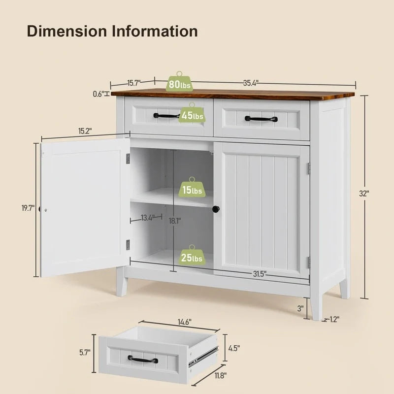 Kitchen Sideboard Buffet Storage Cabinet with 2 Drawers, Coffee Bar Cabinet ,Wood Entryway Cabinet with Double Door Cupboard 11