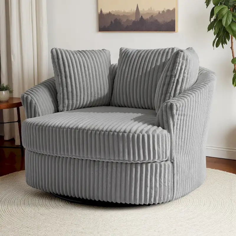 Oversized 43 W Plush Corduroy Recessed Arm Swivel Barrel Chair 9