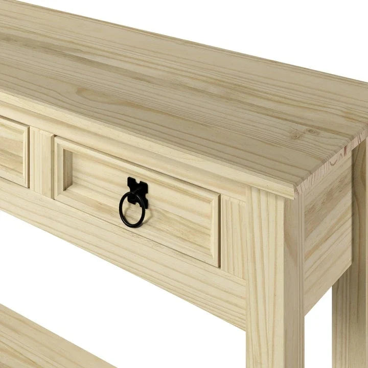 Rustic Solid Pine Console Hall Table, White Wash / Antique Brown / Gray Wash / Unpainted, 3 Drawers 29