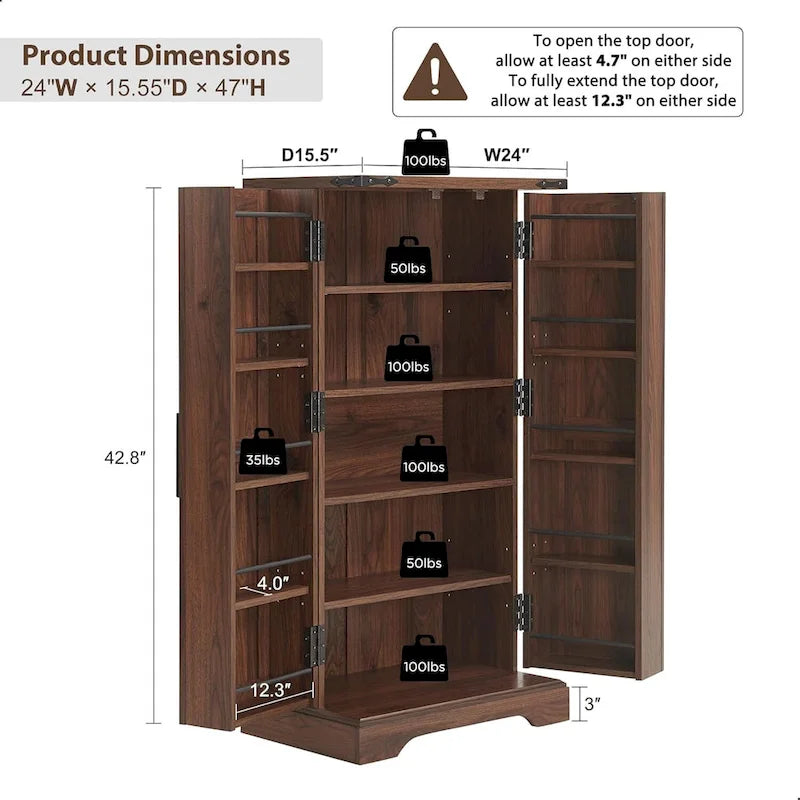 47 Armadietto da Cucina Dispensa, Mobile Contenitore con Ante Scorrevoli Stile Fienile - N/D 37
