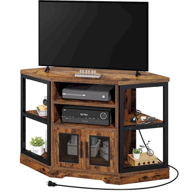 Farmhouse Corner TV Stand Entertainment Center Media Console for TVs up to 55 with Power Outlet 54
