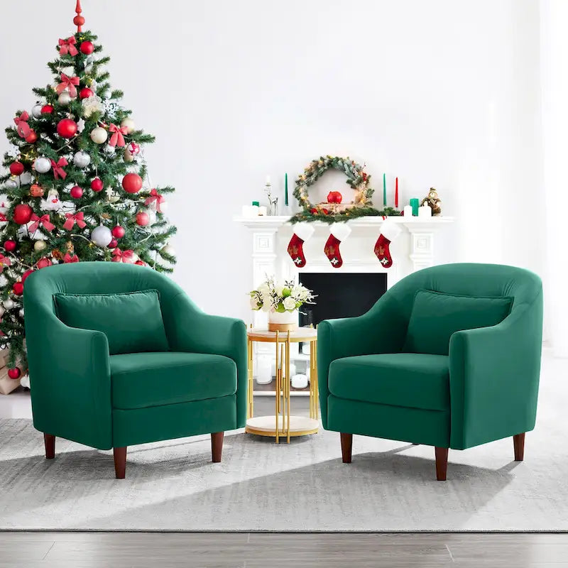 28.34W Set Of 2 Accent Armchair, Velvet Barrel Chair with Solid Wood Legs 20