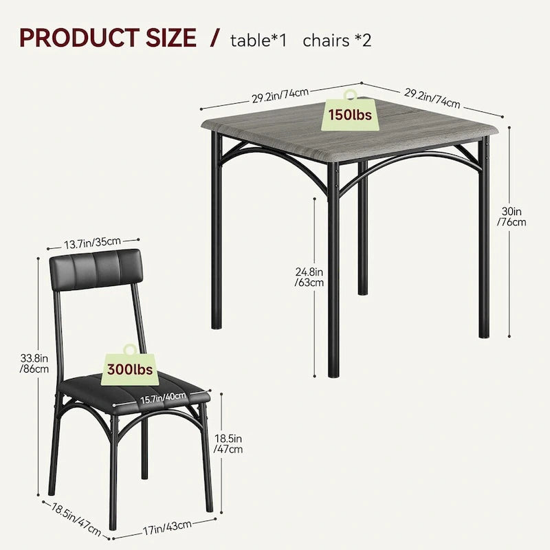 Dining Table Set for 2, Kitchen Table with Upholstered Chairs for 2 7
