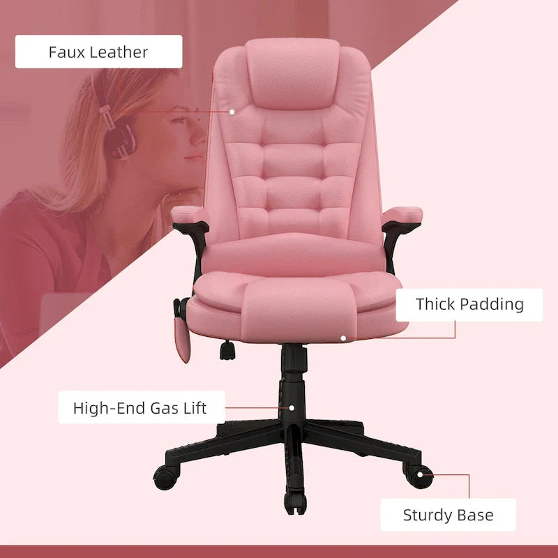 HOMCOM High Back Vibration Massage Office Chair with 6 Vibration Points, Heated Reclining PU Leather Computer Chair 10