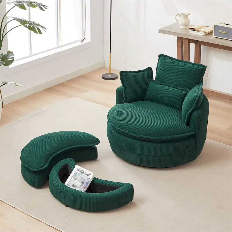 Oversized Swivel Chair with Moon Storage Ottoman with 4 Pillows 24
