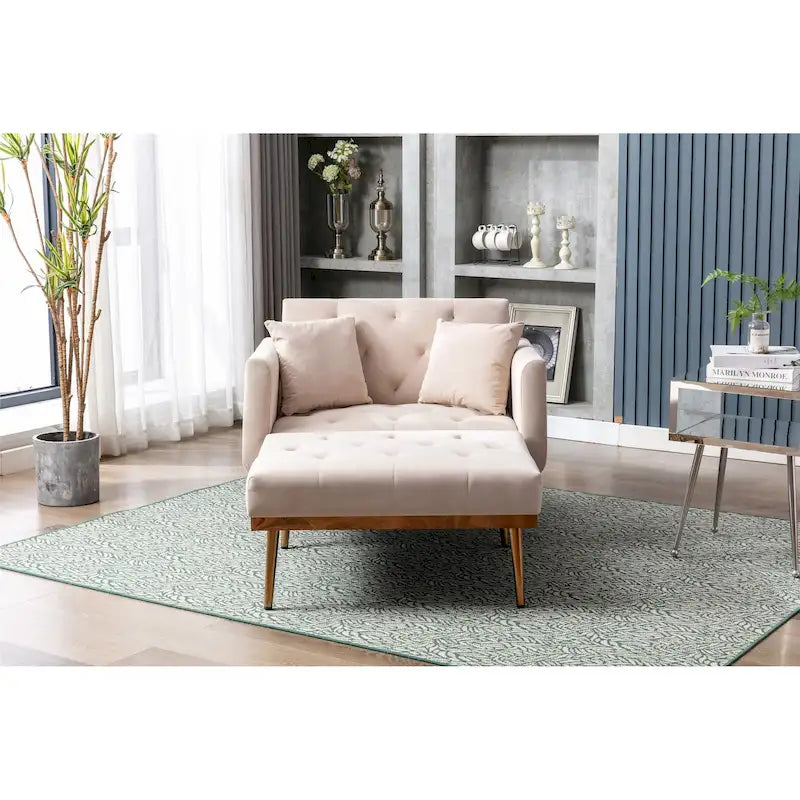 Velvet Upholstered Tufted Living Room Sleeper Sofa Chair With Rose Golden feet 14