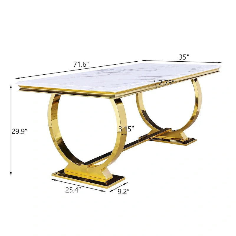 Modern Dining Room Table with Stainless Steel Metal U-Base 15