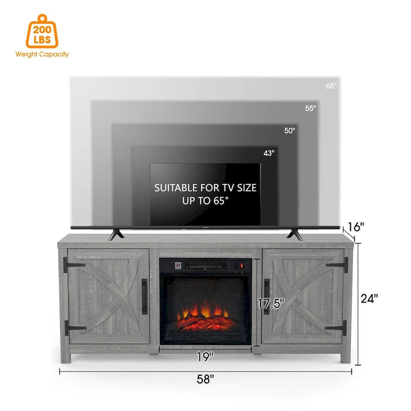 58 Farmhouse Electric Fireplace TV Stands Console Table for TV's up to 65 32