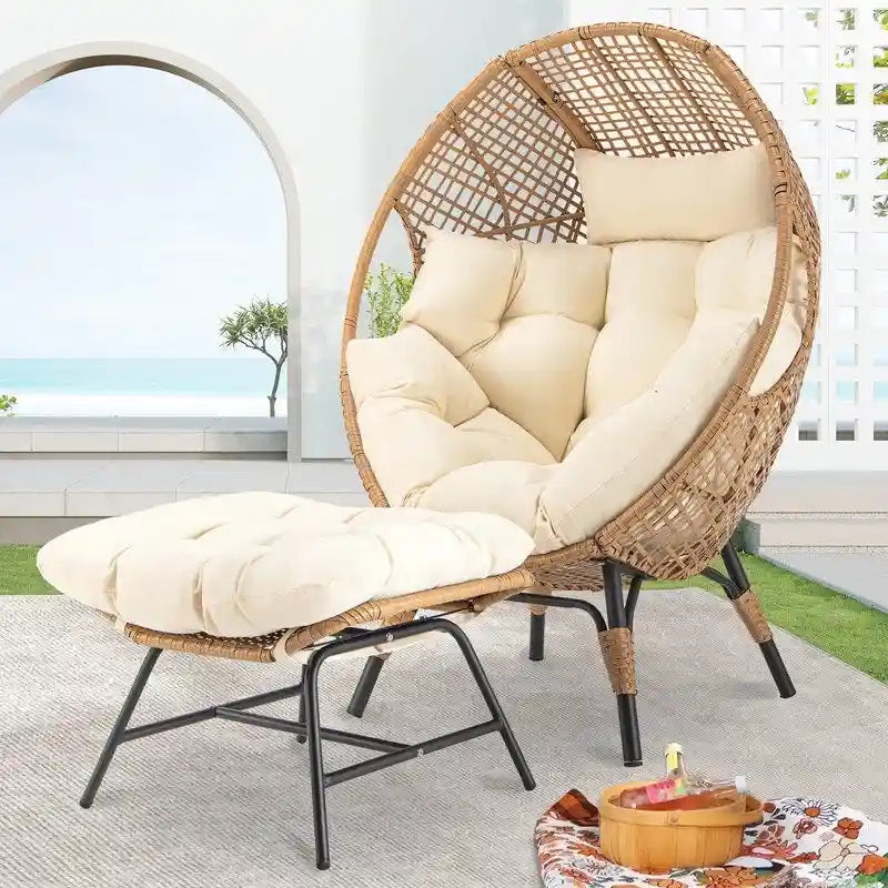 FINCATI Indoor Eggs Chair, 440 lbs Egg Chair Outdoor, Oversized Egg Chair with Ottoman, Luxury Cozy Egg Chair with Foot Rest 9