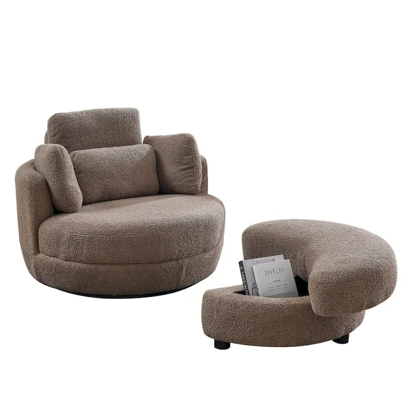 Oversized Swivel Cuddle Barrel Chair with moon storage ottoman 27