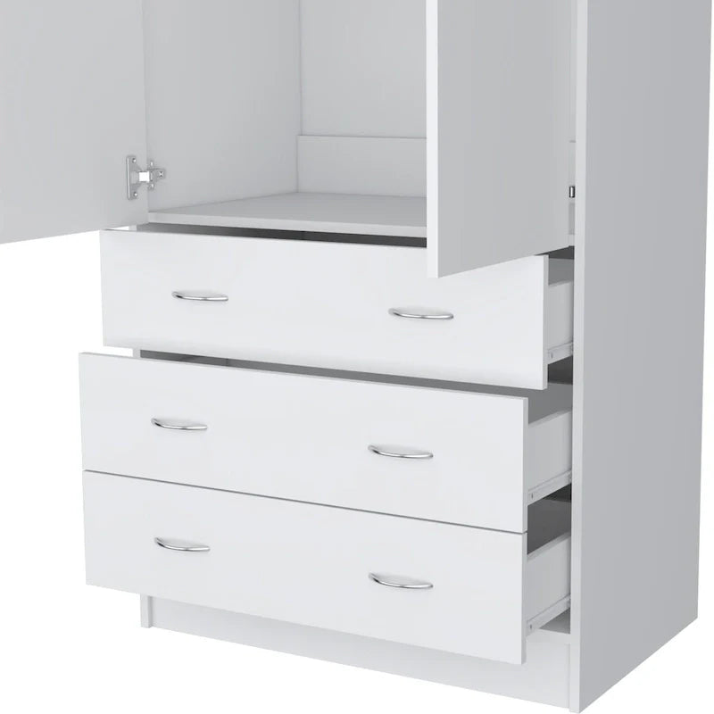 19  Modern Double-door Armoire with 3 Drawers and 1 Hanging Rod for Bedroom 14