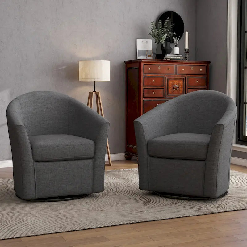 Set of 2 Modern Upholstered Swivel Barrel Chair Living Room Accent Chair 34