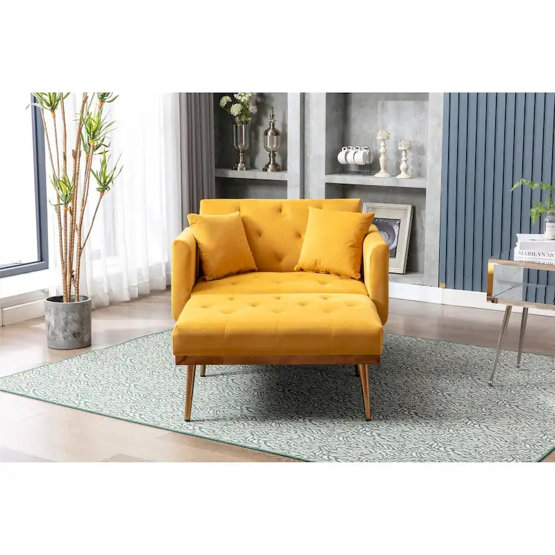 Velvet Upholstered Tufted Living Room Sleeper Sofa Chair With Rose Golden feet 19