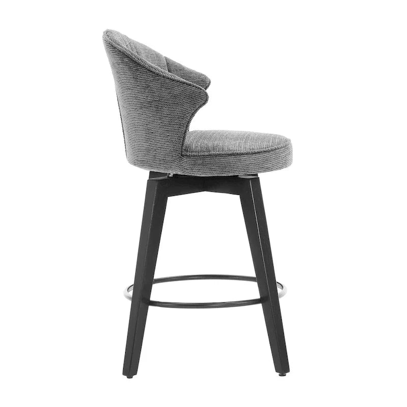 Swivel Bar Stools Set of 2, Upholstered Dining Room Chairs with Wide Backrest, Counter Height Chair with Metal Legs 25