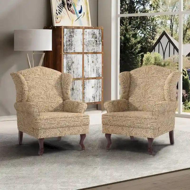 2 Set Traditional Wingback Accent Chairs Upholstered Armchair 16
