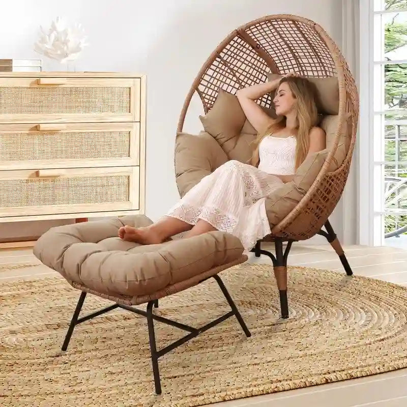FINCATI Indoor Eggs Chair, 440 lbs Egg Chair Outdoor, Oversized Egg Chair with Ottoman, Luxury Cozy Egg Chair with Foot Rest 13