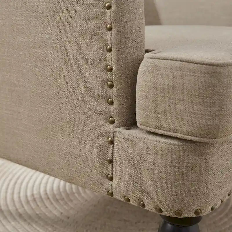 Set of 2 Arm Chair Upholstered Button Tufted Accent Chair with Lumbar Pillow Beige/ Grey/ Light Blue 39