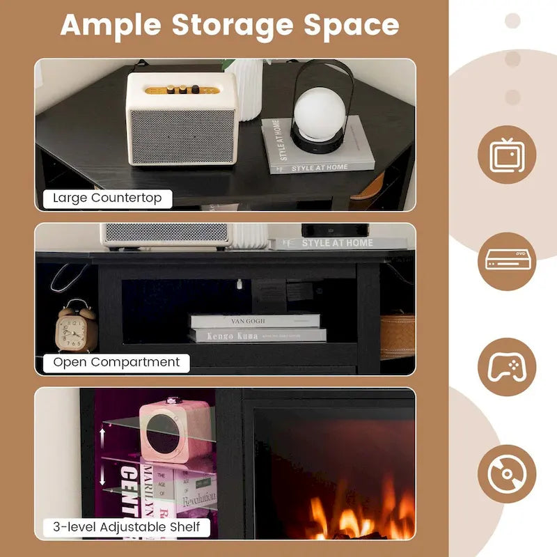 Costway Fireplace TV Stand w/ Led Lights & 18  Electric Fireplace for - See Details 14