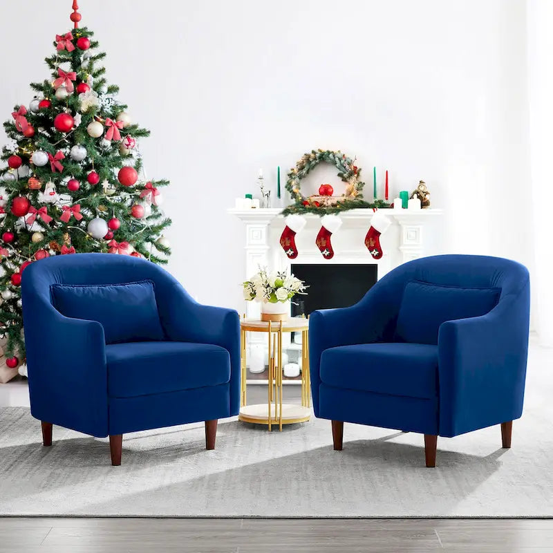 28.34W Set Of 2 Accent Armchair, Velvet Barrel Chair with Solid Wood Legs 28