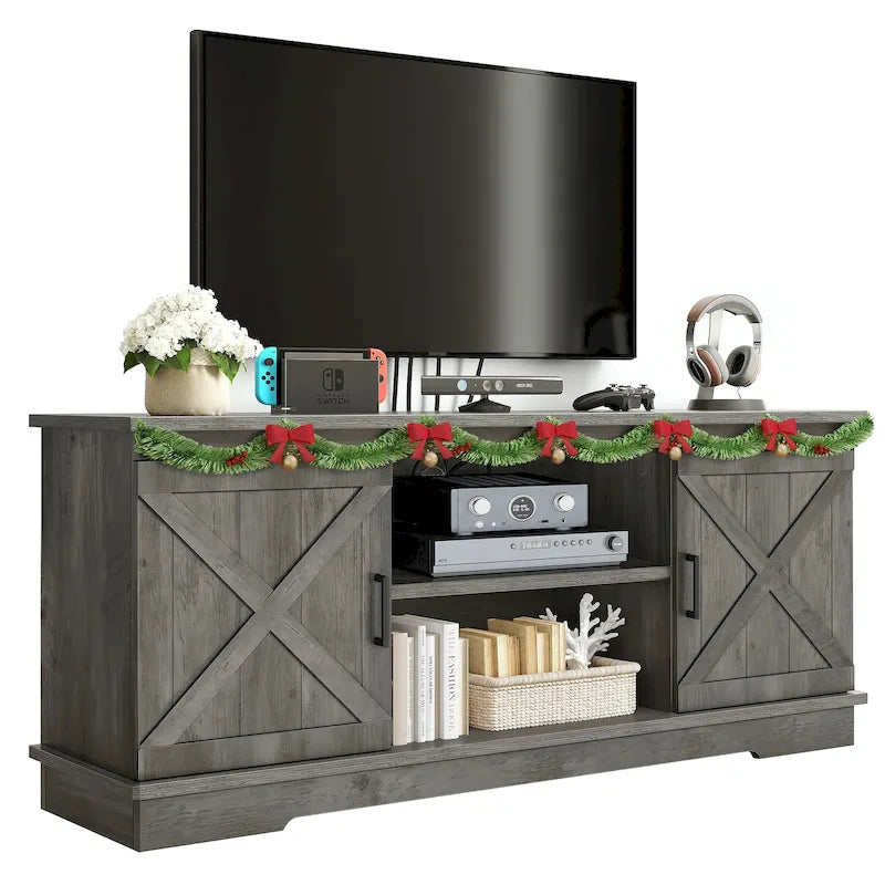 Farmhouse TV Stand for 65 Inch TV Media Console Entertainment Center Rustic Barn Doors 11