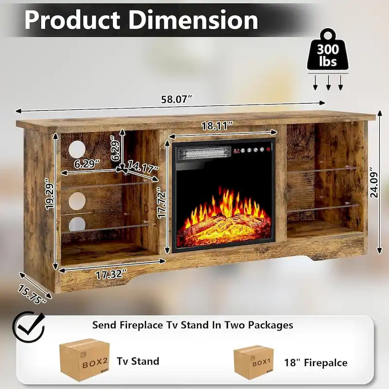 Bossin 58 Fireplace TV Stand with 18 Electric Fireplace,Modern Entertainment Center for 65 TVs,TV Console 19