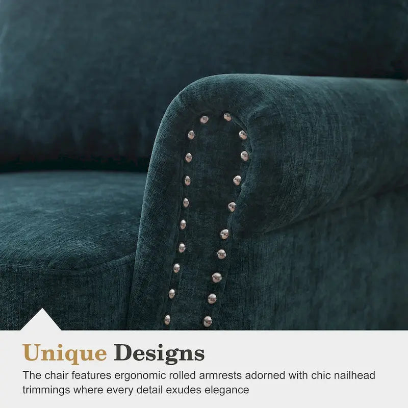 Modern Upholstered Armchair Nailhead Trim Accent Chair with Wood Legs 22