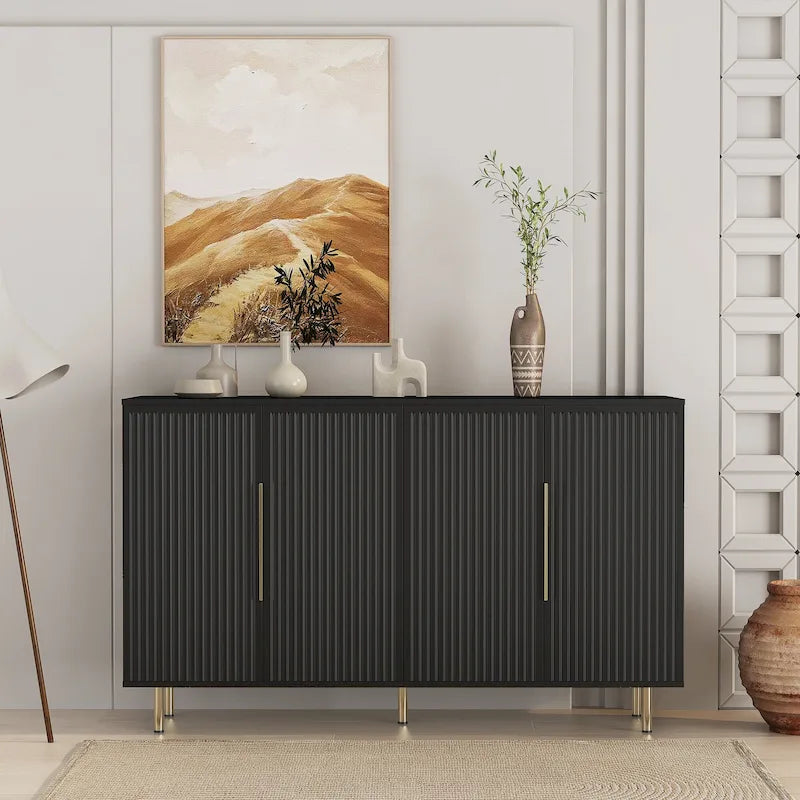 Buffet Cabinet with Fluted Decorative Doors, Wood Sideboard Cabinet with Metal Handles, Storage Cabinet with Adjustable Shelves 4