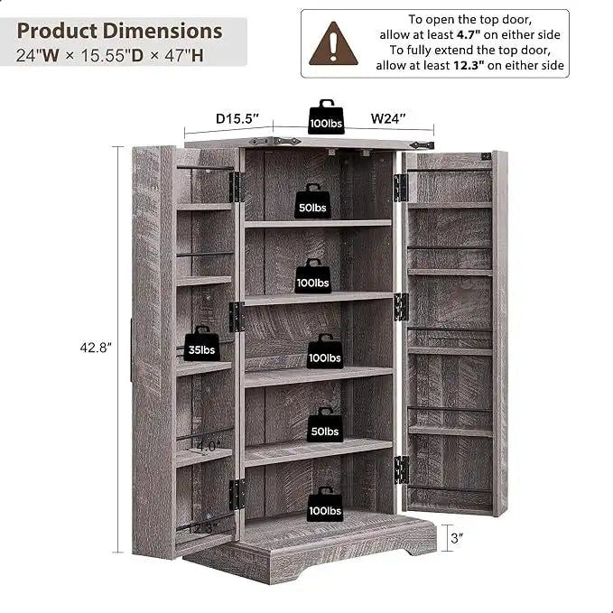47 Armadietto da Cucina Dispensa, Mobile Contenitore con Ante Scorrevoli Stile Fienile - N/D 26