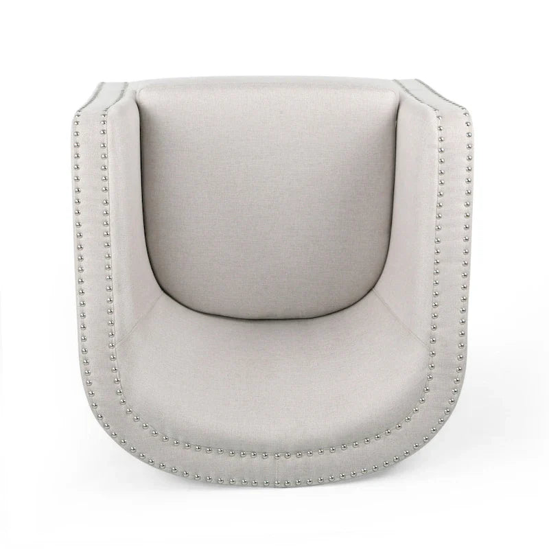 Swivel Accent Chair, Classic Round Barrel Style, Wheat Beige Fabric 5
