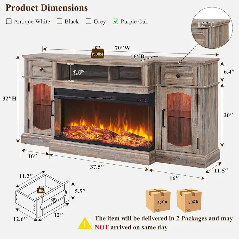 Farmhouse Electric Fireplace TV Stands up to 80, Entertainment Center 18